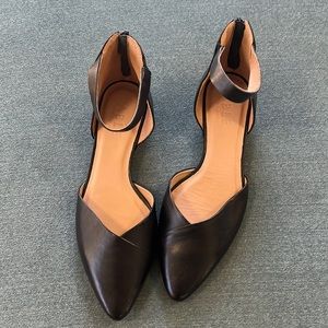 Able leather black flats with ankle straps. NWOT